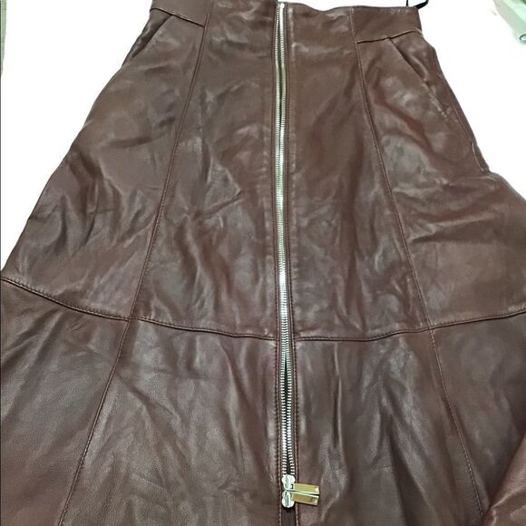 Karen Millen Leather Front Zip Up Midi Skirt NWT - Picture 7 of 10